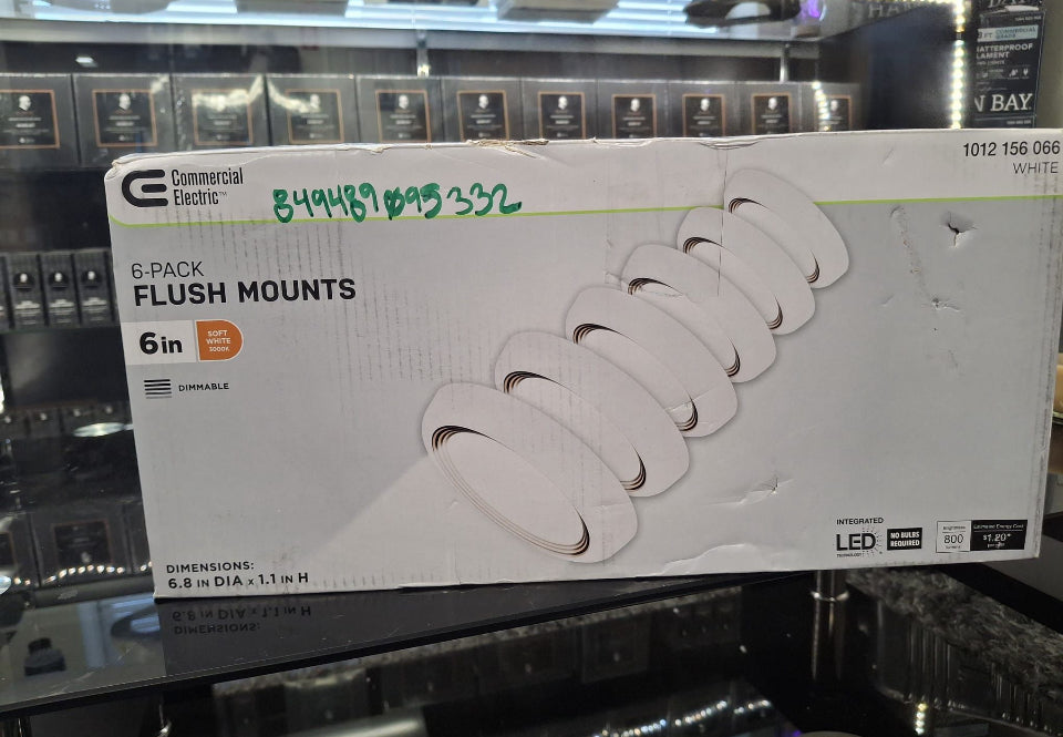 Open Box Commercial Electric (6 in. LED Flush Mount Light Fixture 800 Lumens Soft White 3000K Dimmable J-Box Compatible For Sensitive Eyes (6-Pack)