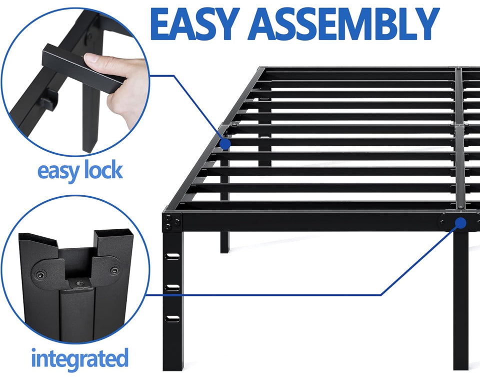 JETO Metal Bed Frame,King Size Bed Frame with Storage Space,Heavy Duty Sturdy Mattress Foundation,Easy Assembly,No Box Spring Needed, Black,14 Inch,King
