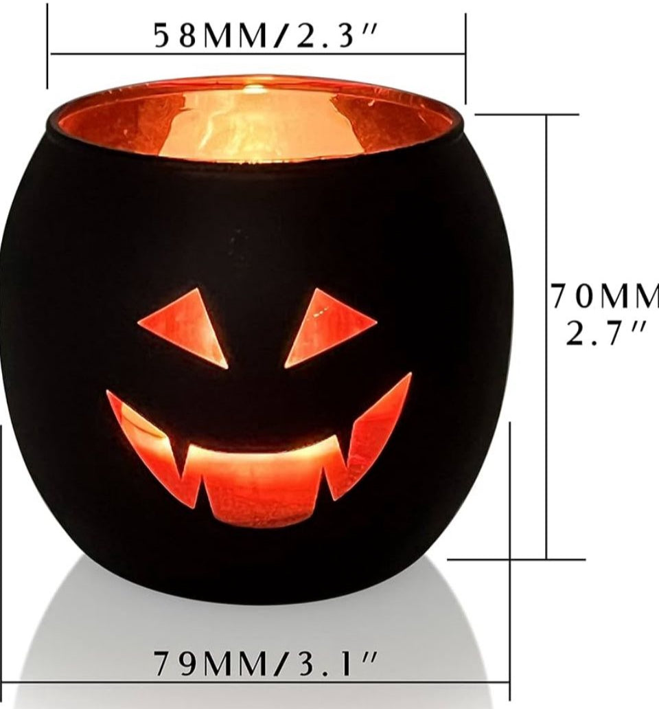 Open Box New SHMILMH Halloween Table Decor Set of 6, Jack O Lanterns Black Glass Votive Tealight Candle Holders, Halloween Decorations Indoor Party Ma