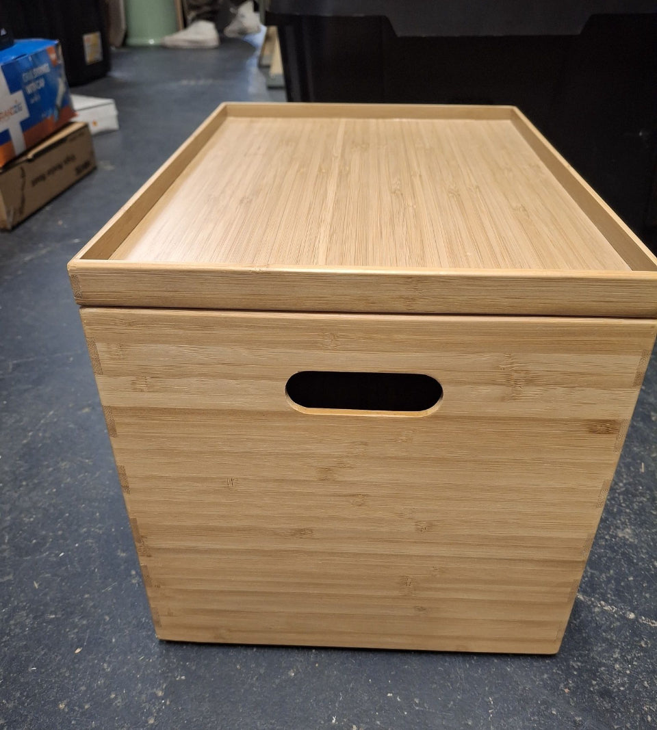 Open Box New BAMOTTO Lidded Bamboo Storage Bins & Box/Cube/Basket, Home Kitchen and Office Storage Boxes with Handles & Stackable for Organizer Table