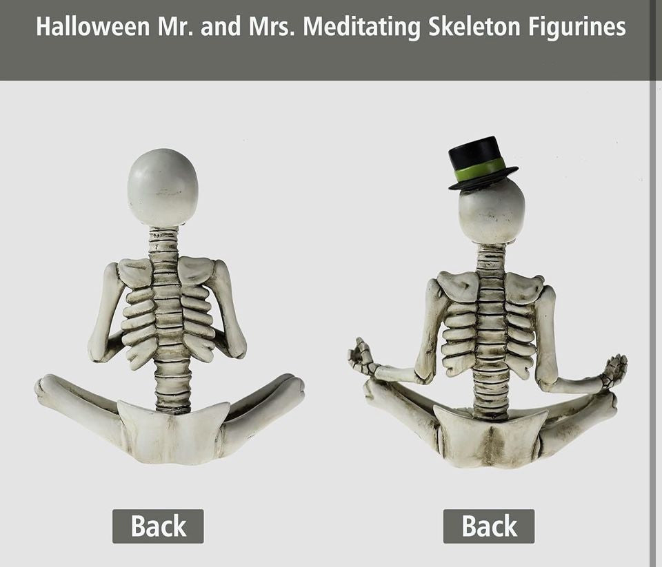 Open Box New OYATON Halloween Decorations Indoor, Gothic Skeleton Couple Decor for Home & Office, 2 Pack Small Resin Skull Figurines, Spooky Tabletop
