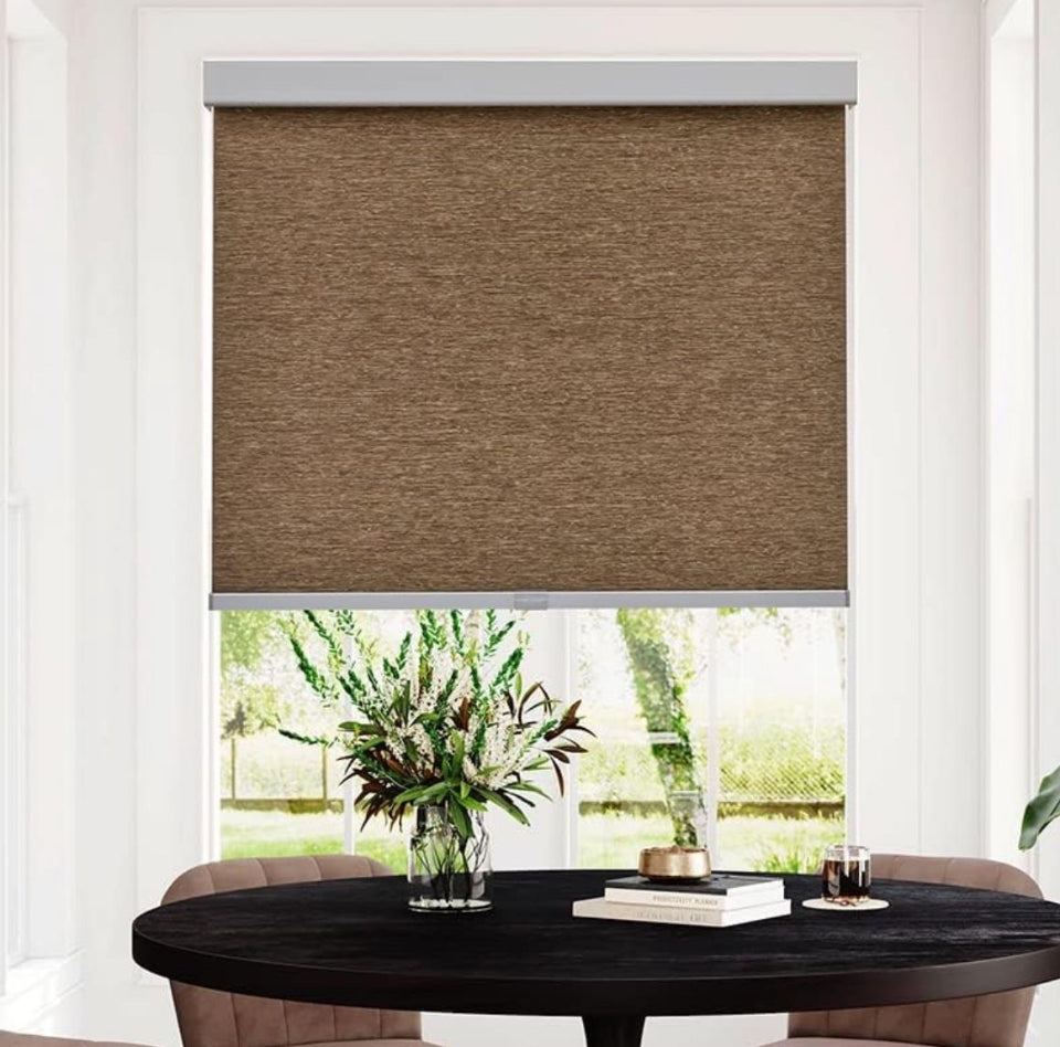 "Persilux Free-Stop Cordless Light Filtering Roller Shades for Windows (Brown 35""W x 72""H) Natural Woven Fabric Thermal Insulation Privacy Roller Blinds for Window Shades for Home, Office, Door, Patio"