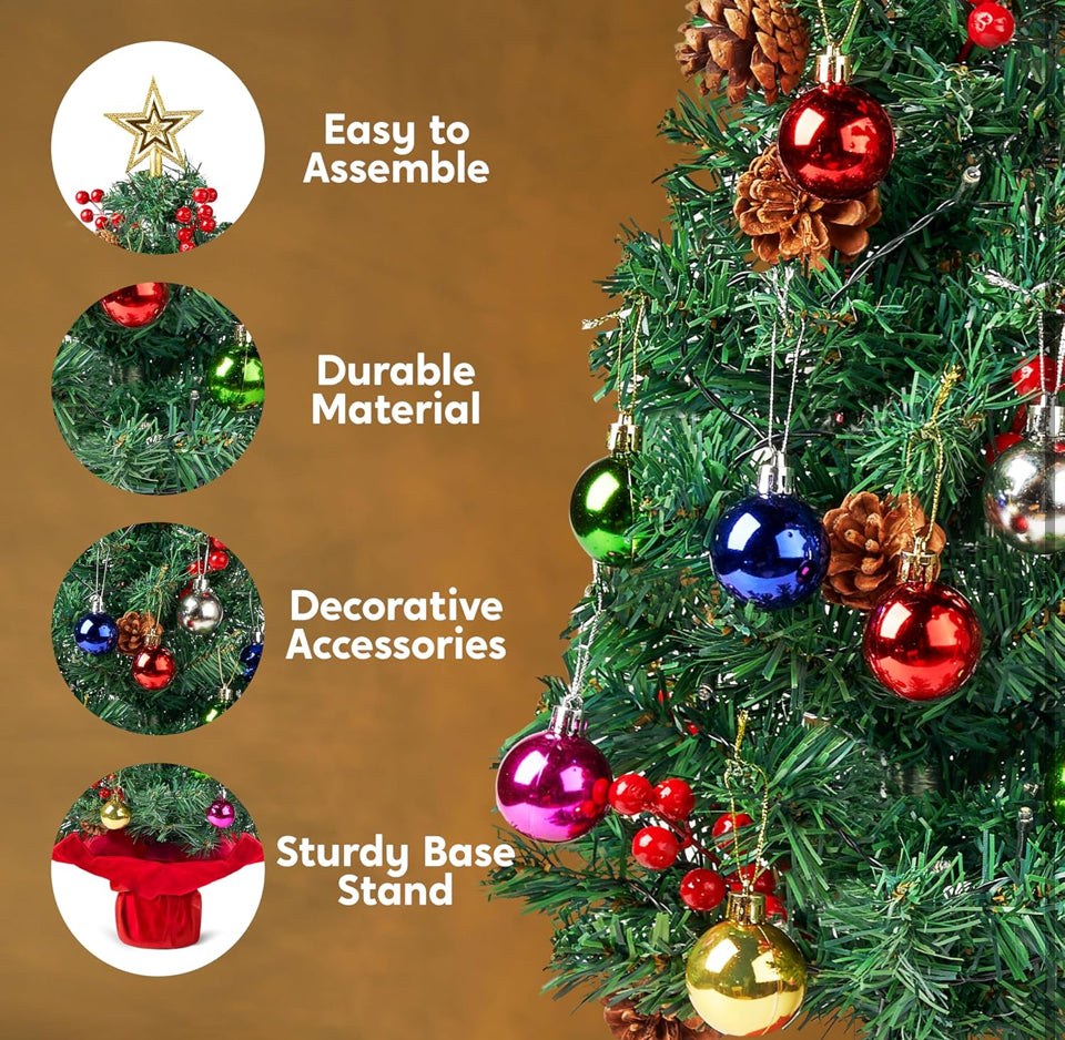 Open Box New "Joiedomi 24""/ 2FT Prelit Tabletop Christmas Tree with Warm Lights, Holly Berries, Pine Cones for Best Holiday Season Decorations Christ