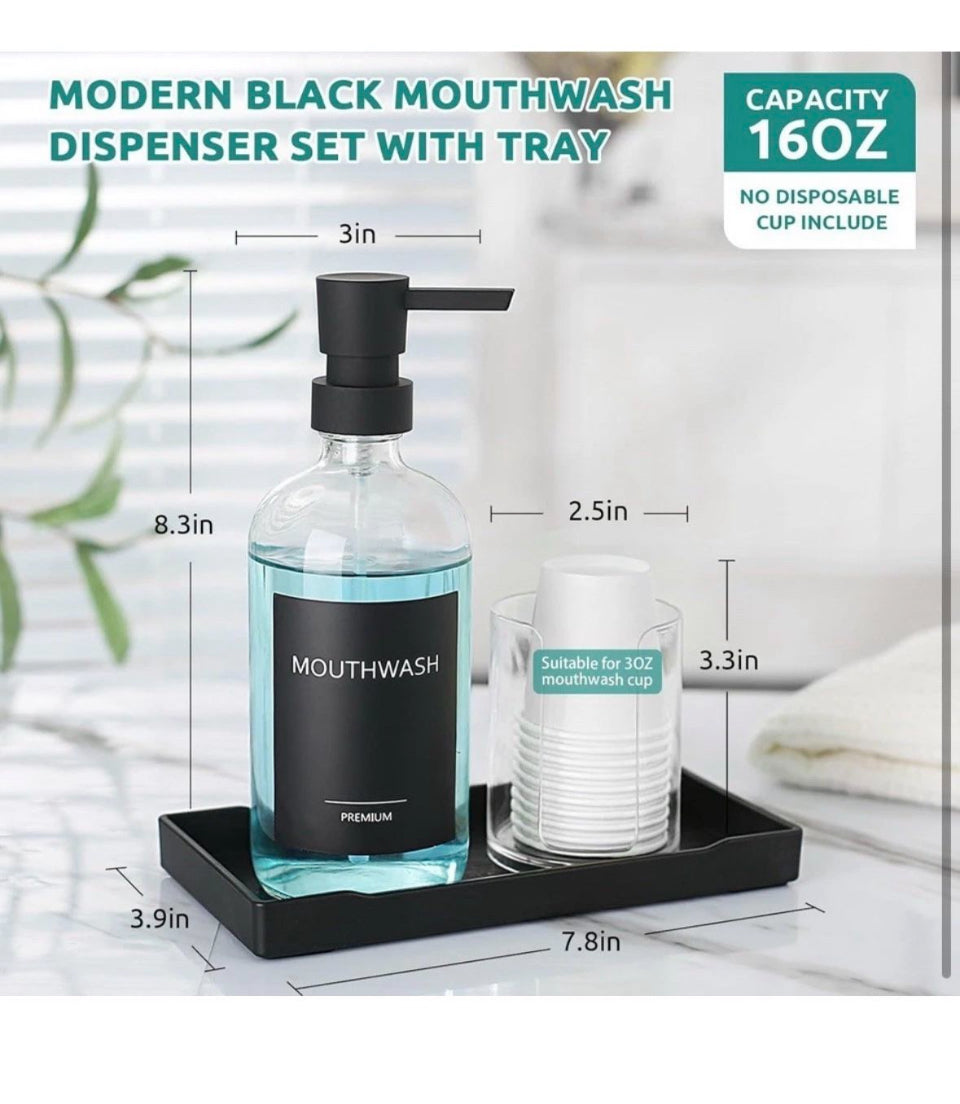 Open Box TOLDATLI Mouthwash Dispenser for Bathroom, Glass Mouth Wash Pump