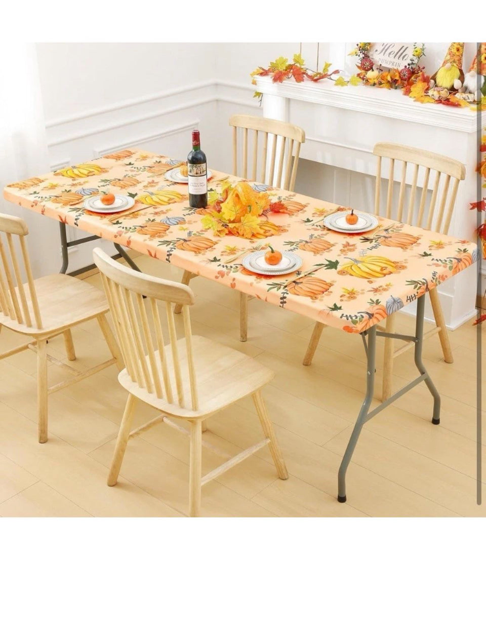New Smiry Plastic Thanksgiving Tablecloth, Pumpkin Waterproof Elastic Fitted