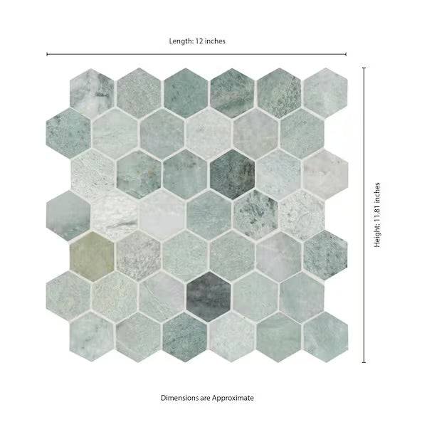 Open Box MSI Icelandic Green 2 in. Hexagon 12 in. x 12 in. x 0.38 in. Polished Marble Mesh-Mounted Mosaic Tile (9.8 sq. ft./case)