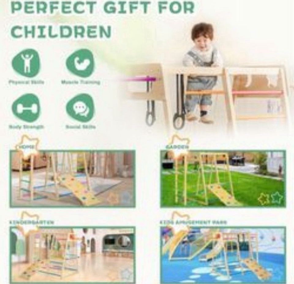 Open Box Paxato Indoor Playground, Climbing Toys for Toddlers 1-3 Inside with Basketball, Slide, Climbing Wall/Net, Monkey Bars and Swing