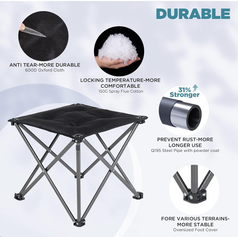 Open Box FUNDANGO Folding Camping Stool, 2 Pack 18.1 Inch Oversized Foot Stools 330 Lbs Heavy Duty Portable Padded Seat Anti-Slip Foots & Carry Bag fo