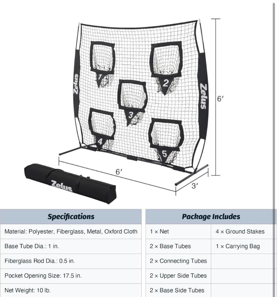 Open box ZELUS Football Throwing Net, Quarterback Training Equipment with 5 Target Pockets, Football Practice Throwing Passing Accuracy Trainer with C
