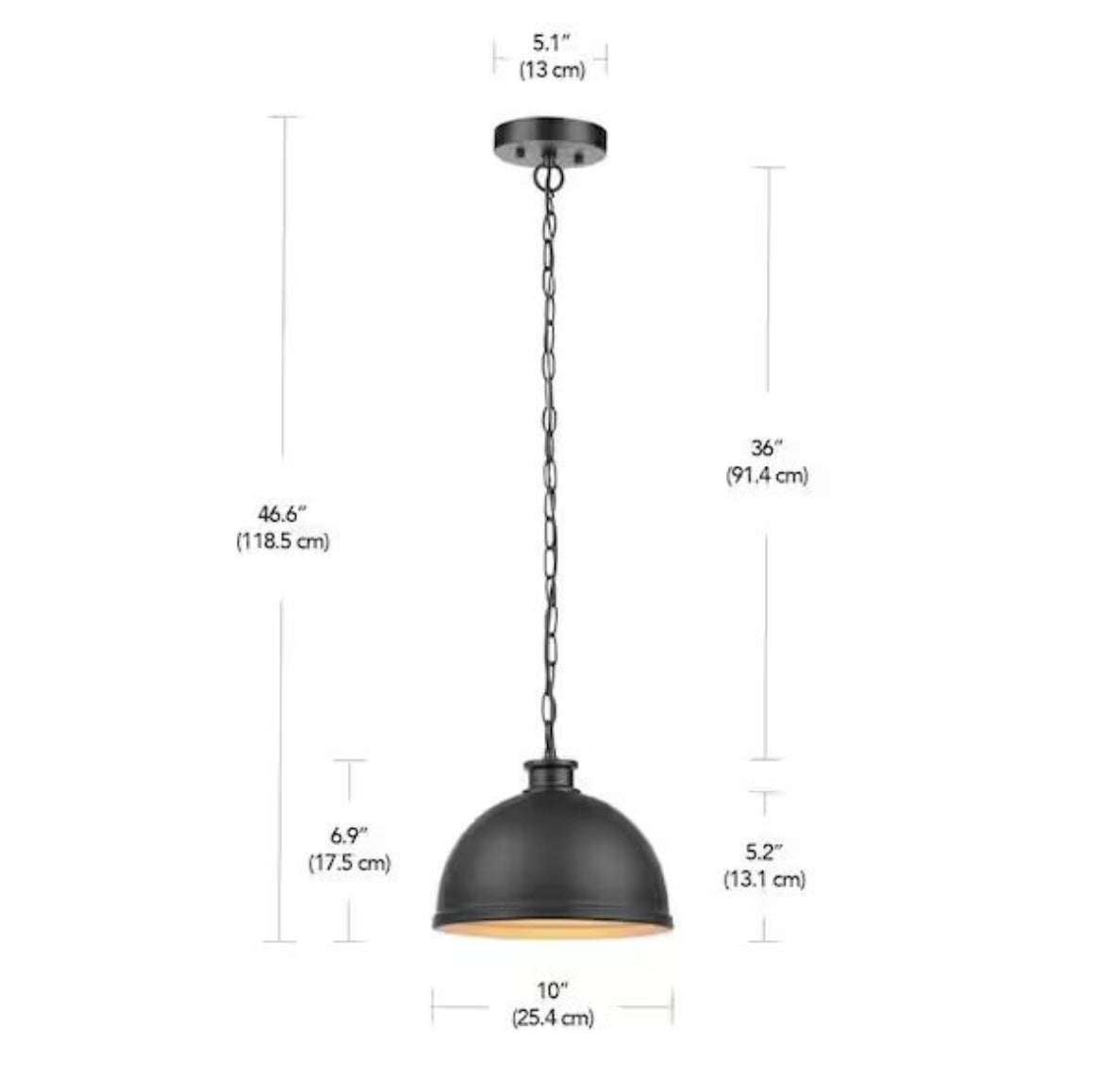 Open Box Hampton Bay Talullah 1-Light Matte Black Pendant Lighting with Gold Interior
