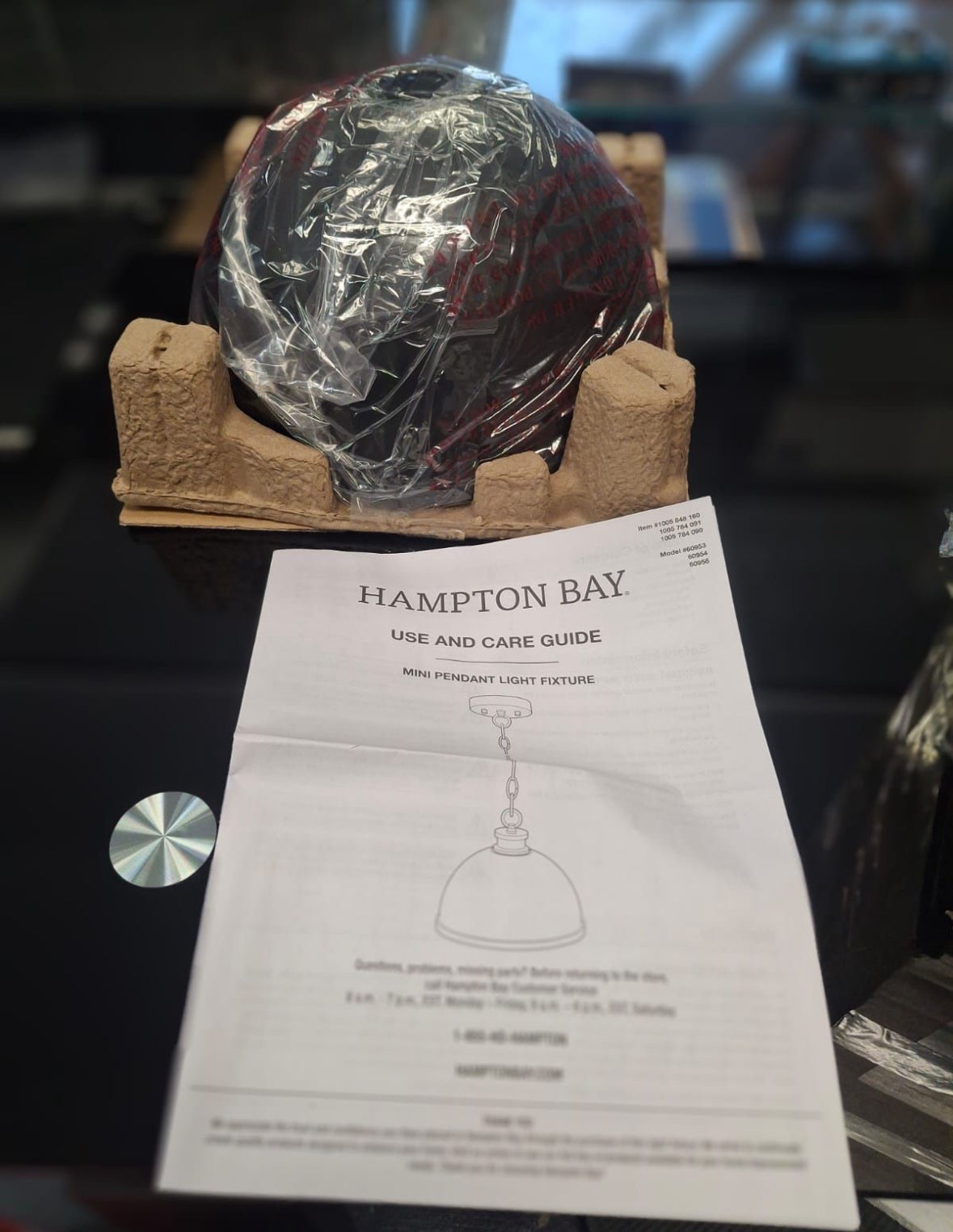 Open Box Hampton Bay Talullah 1-Light Matte Black Pendant Lighting with Gold Interior