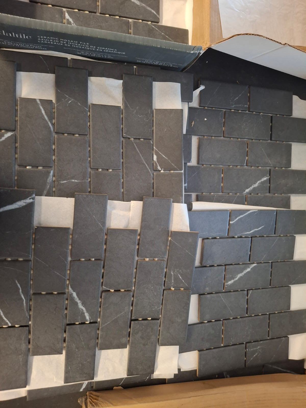 Open Box Daltile Restore Black Marble 12 in. x 12 in. Glazed Ceramic Brick Joint Mosaic Tile (9.96 sq. ft./Case)