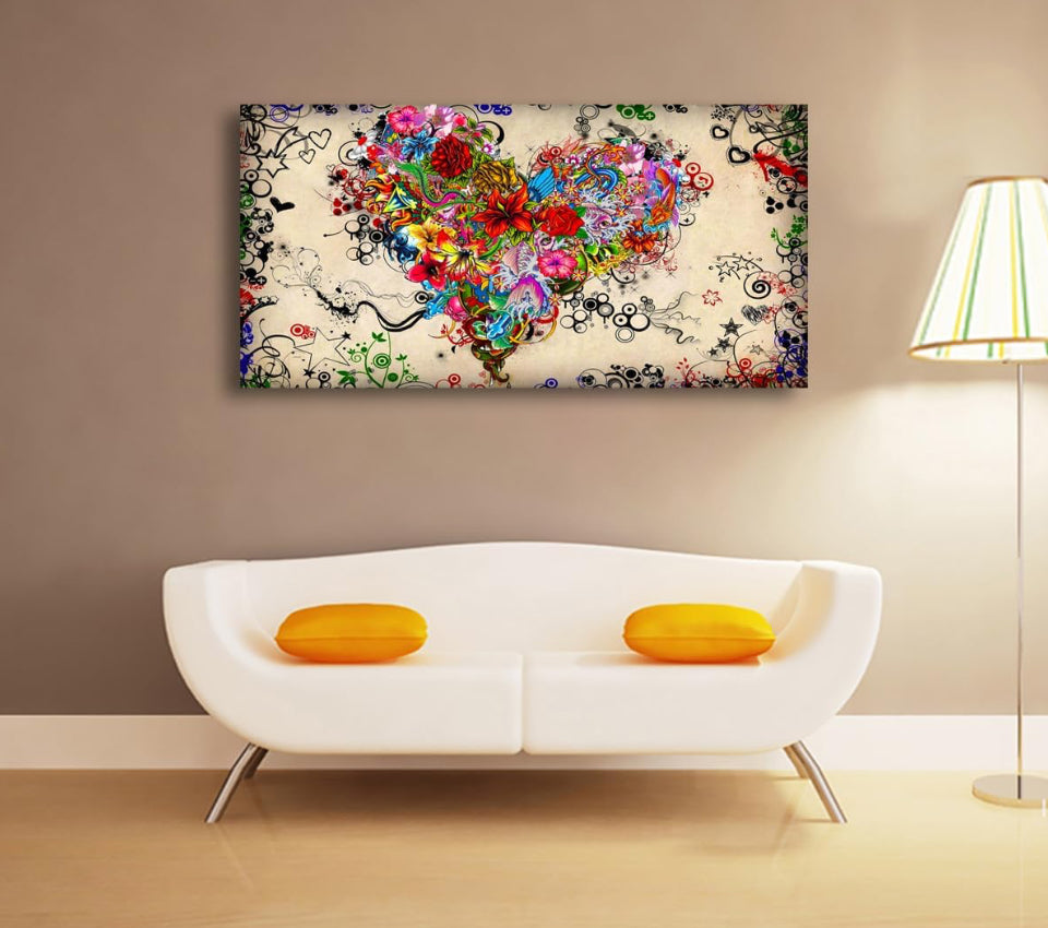 Brand New SiGuTie Love Heart Wall Art Canvas Prints Colorful Flowers Painting Bedroom Wall Decor Abstract Floral Pictures for Living Room
Bathroom Kitchen Office Home Decoration 24x48
Artwork Easy Hanging