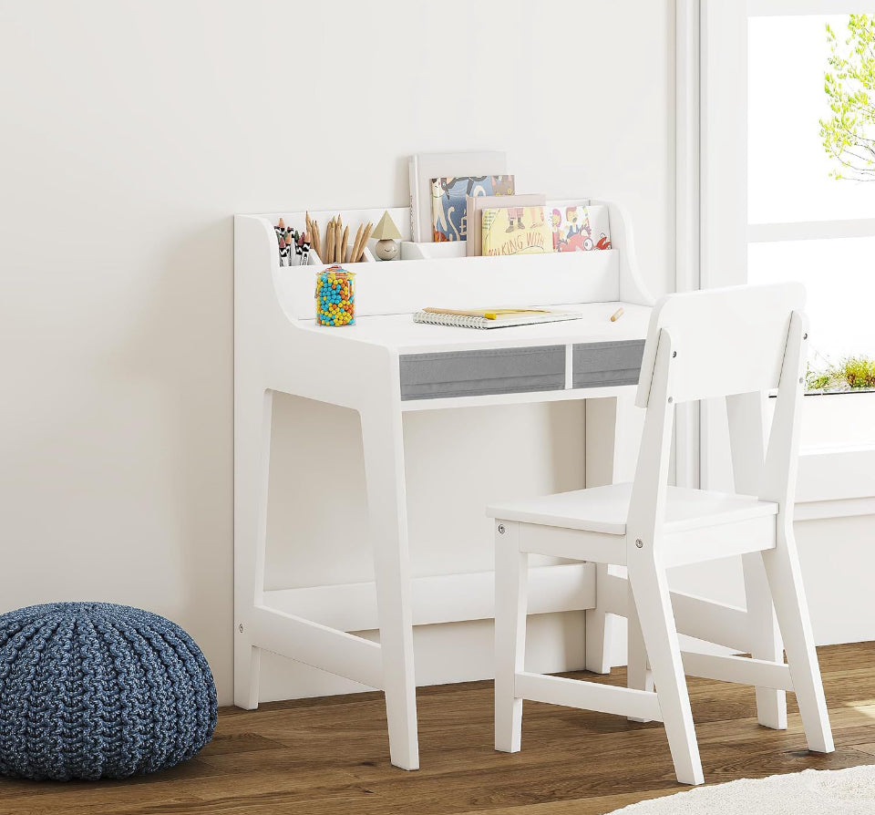 UTEX Kids Desk and Chair Set, Study Desk for Kids with Storage Bins, Wooden Children Study Table, Student Writing Desk for Bedroom & Study Room - Selzalot