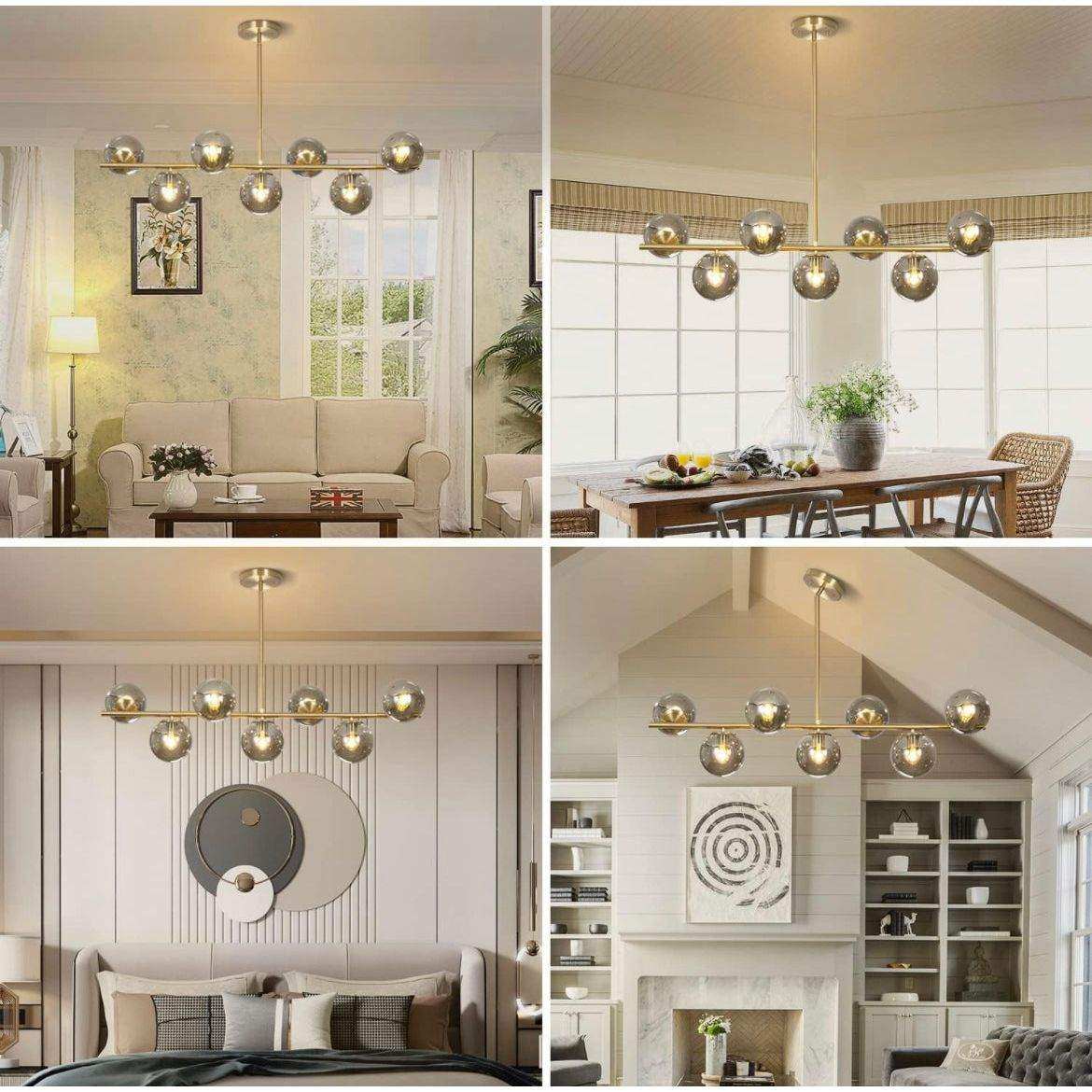 KCO Lighting Mid Century Modern Globe Sputnik Chandelier Gold Brass Pendant Hanging Light Fixture with Smoke Grey Glass Globe 7-Light Pendant Lighting for Kitchen Island Dining Living Room - Selzalot
