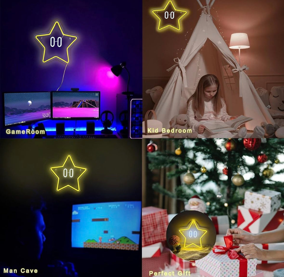 Open Box JIARODEY Star Neon Sign, Gaming Neon Sign for Game Room Decor, Man Cave, Kids Room,Super Star Gaming Wall Decor Gamer Gifts for Boys, Kids