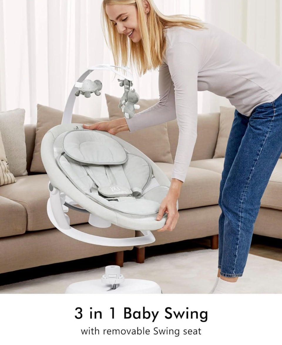 Used Angelbliss 3 in 1 Baby Swing with Motion Detection, Portable Baby Swings for Infants with Removable Rocker & Stationary Seat, Bluetooth Enabled w