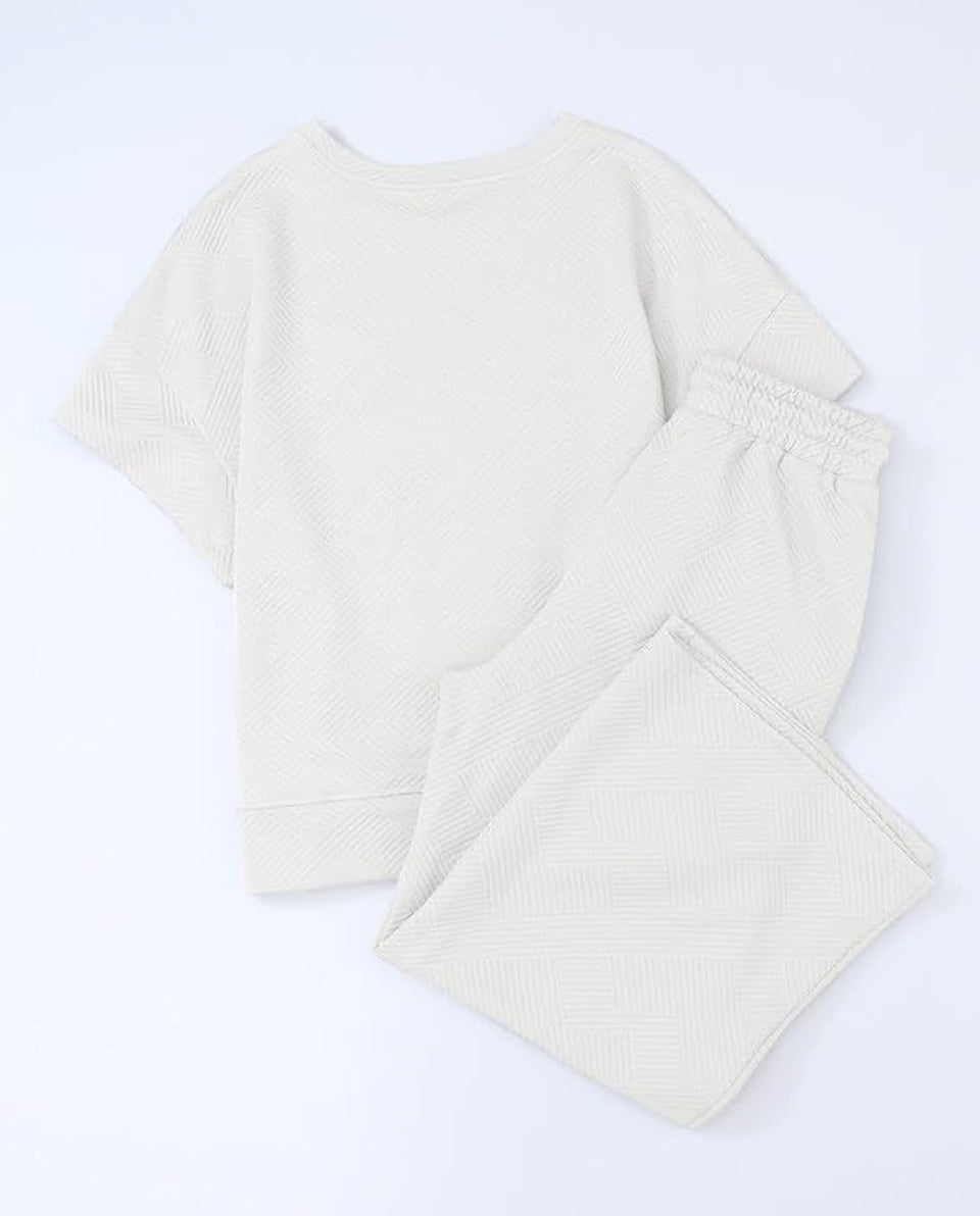 Brand New SHEWIN Women's 2 Piece Outfits Sweatsuit Casual Short Sleeve Pullover Tops and Drawstring Wide Leg Pants Lounge Sets