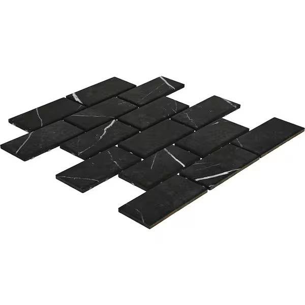 Open Box Daltile Restore Black Marble 12 in. x 12 in. Glazed Ceramic Brick Joint Mosaic Tile (9.96 sq. ft./Case)