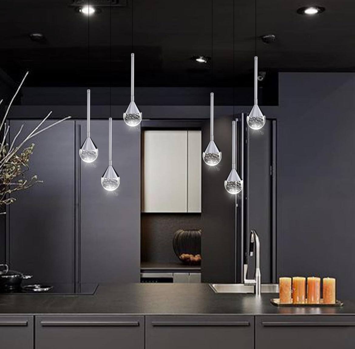 HAIXIANG Mini Chandeliers 3-Lights Modern Chrome Light Pendant Lights - Selzalot