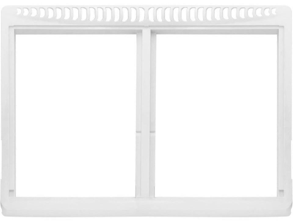 White refrigerator crisper drawer cover frame compatible with Frigidaire models, part number 240364787, open box replacement panel.