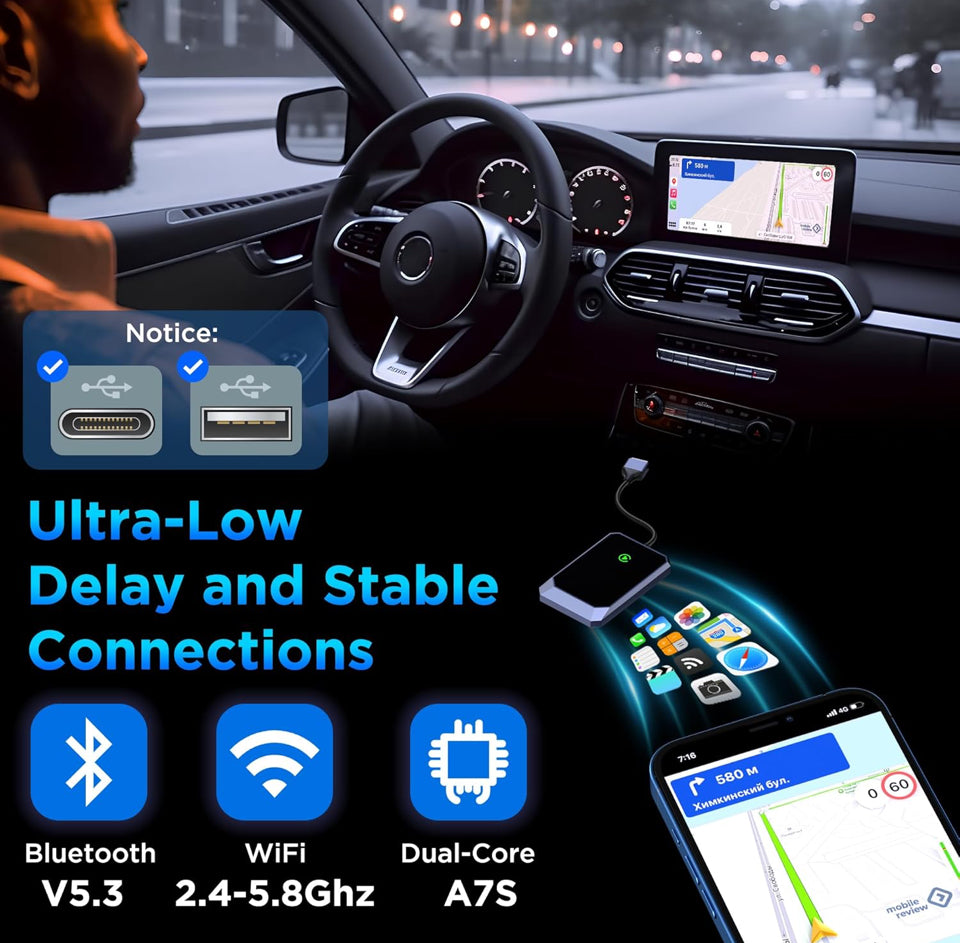 Brand New TERUNSOUI Wireless Carplay Adapter, Converts Wired to Wireless carplay Adapter for iPhone, Wireless Control Plug & Play Carplay for Cars from 2017 & for Apple iPhone iOS 10+