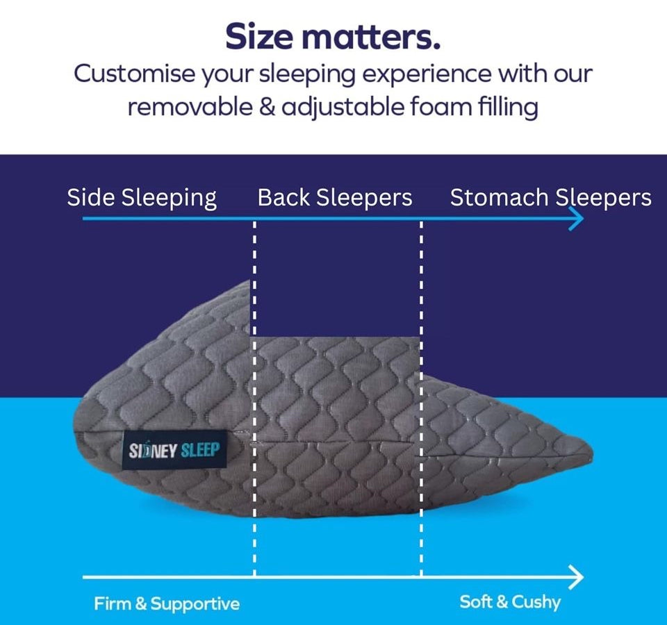 Open Box Sidney Sleep Bed Pillow for Side and Back Sleepers - Adjustable Filling - Memory Foam Pillow for Neck and Shoulder Pain - Customizable Loft