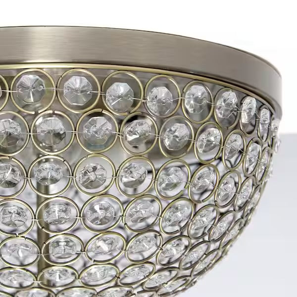 Open Box Elegant Designs Elipse 13 in. 2-Light Antique Brass Crystal Flush Mount Ceiling Light