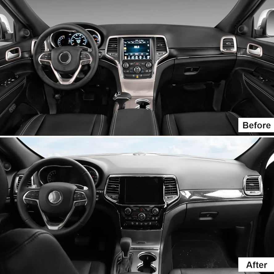 Open Box CheroCar for Jeep Grand Cherokee Dashboard Panel Trim & Door Handle Cover Kits Interior Accessories for 2011-2020 Jeep Grand Cherokee, Carbon