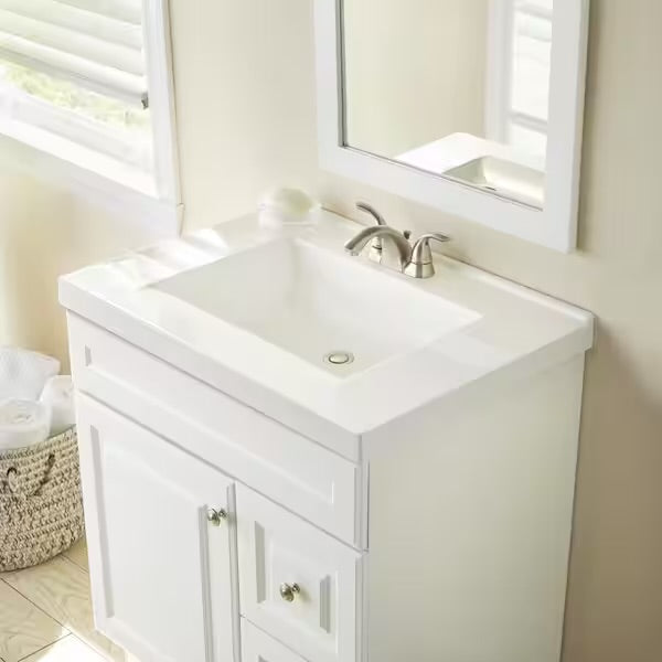 Open Box Glacier Bay 31 in. W x 22 in. D Cultured Marble White Rectangular Single Sink Vanity Top in White
