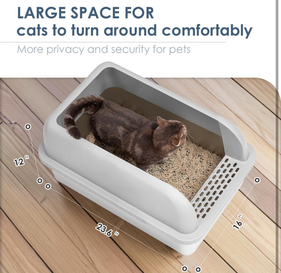 Suzzipaws Enclosed Stainless Steel Cat Litter Box with Lid Extra Large Litter Box for Big Cats XL Metal Litter Pan Tray with High Wall Sides Enclosure - Selzalot