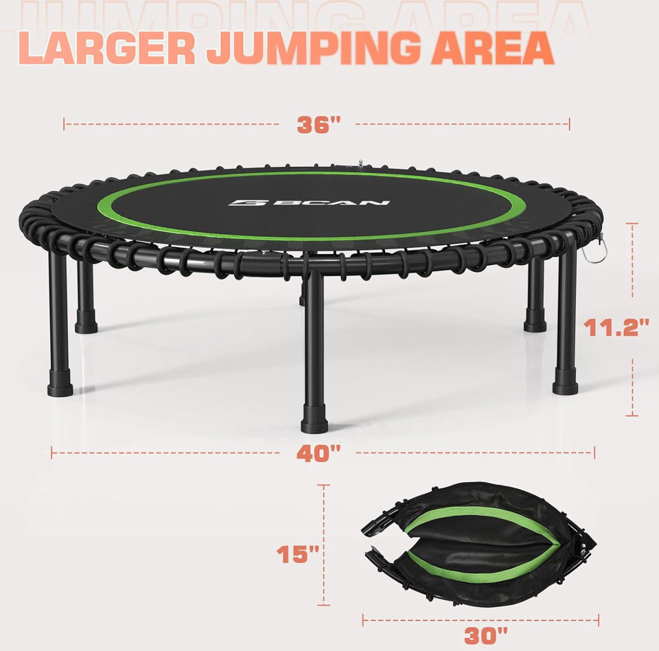 Open Box BCAN 450LBS/550LBS Foldable Mini Trampoline, 40"/48" Fitness Trampoline with Durable Bungees, Stable & Quiet Exercise Rebounder for Adults, G