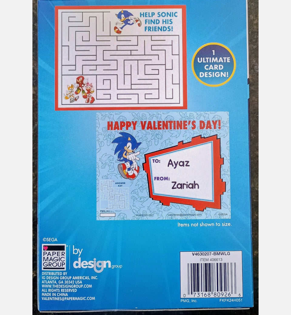 Brand New SONIC THE HEDGEHOG 24 MAZE Valentines Day Cards