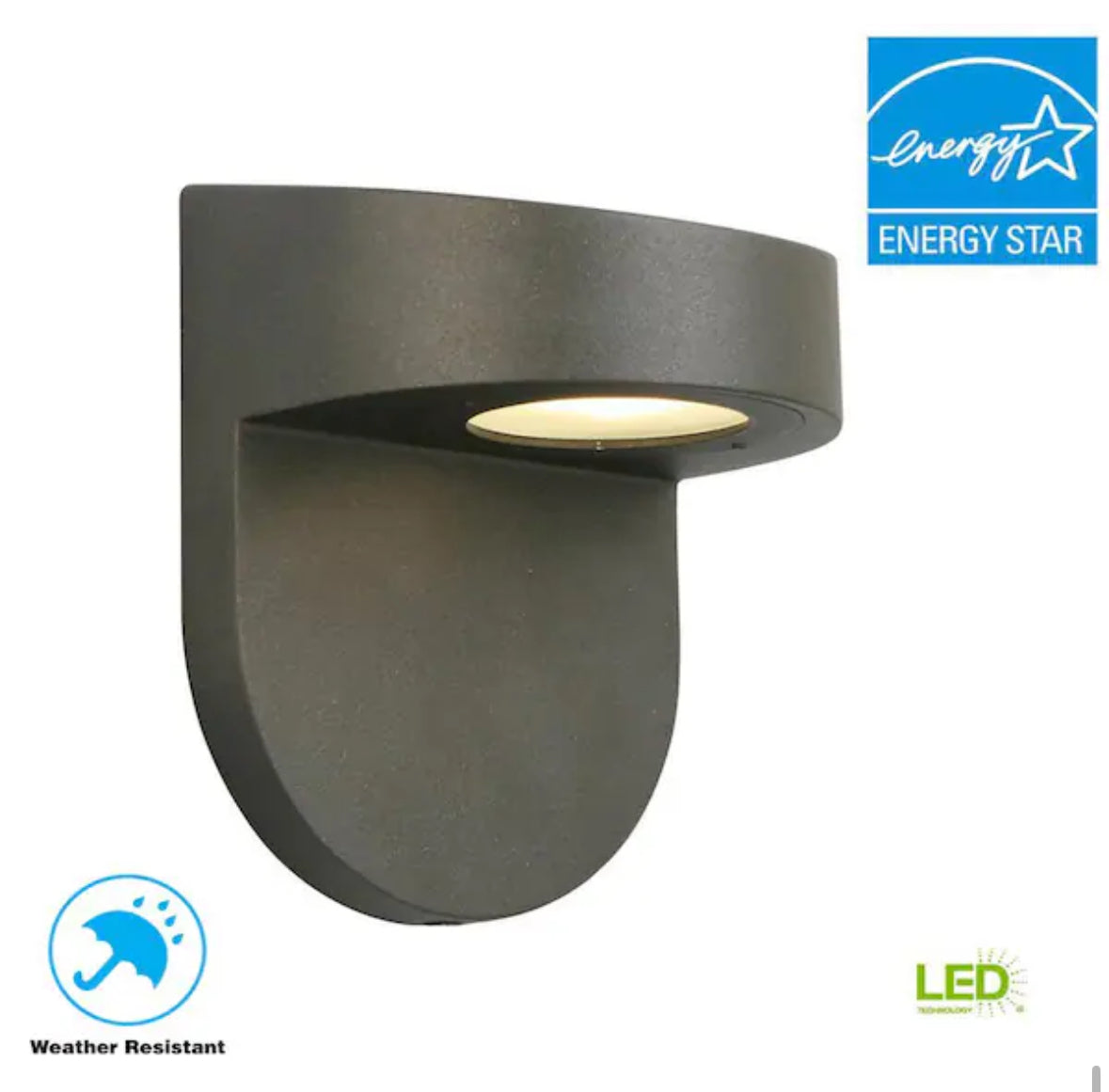 Hampton Bay 6.1 in. Black LED Outdoor Wall Lantern Sconce with Frosted Glass