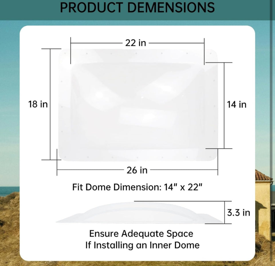 Beleeb RV Skylight Replacement 18" x 26" -Universal Outer Dome Fits All Standard 14"x22" Openings, RV Shower Skylight for Camper Trailer Fifth Wheel M