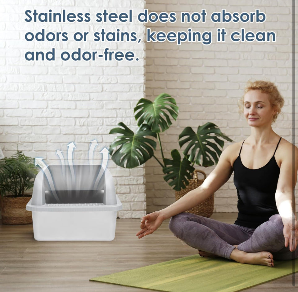 Suzzipaws Enclosed Stainless Steel Cat Litter Box with Lid Extra Large Litter Box for Big Cats XL Metal Litter Pan Tray with High Wall Sides Enclosure - Selzalot