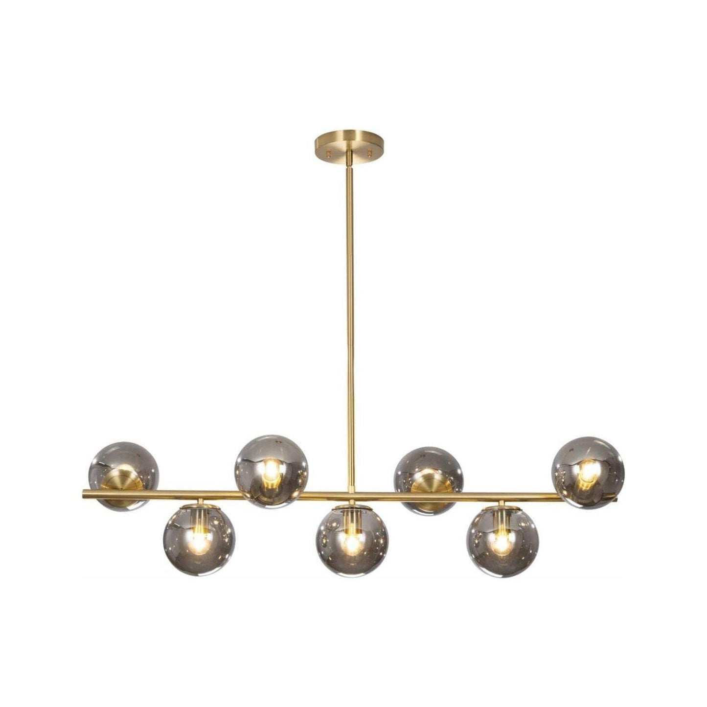 KCO Lighting Mid Century Modern gold brass 7-light Sputnik chandelier with smoke grey glass globes for kitchen island and dining room
