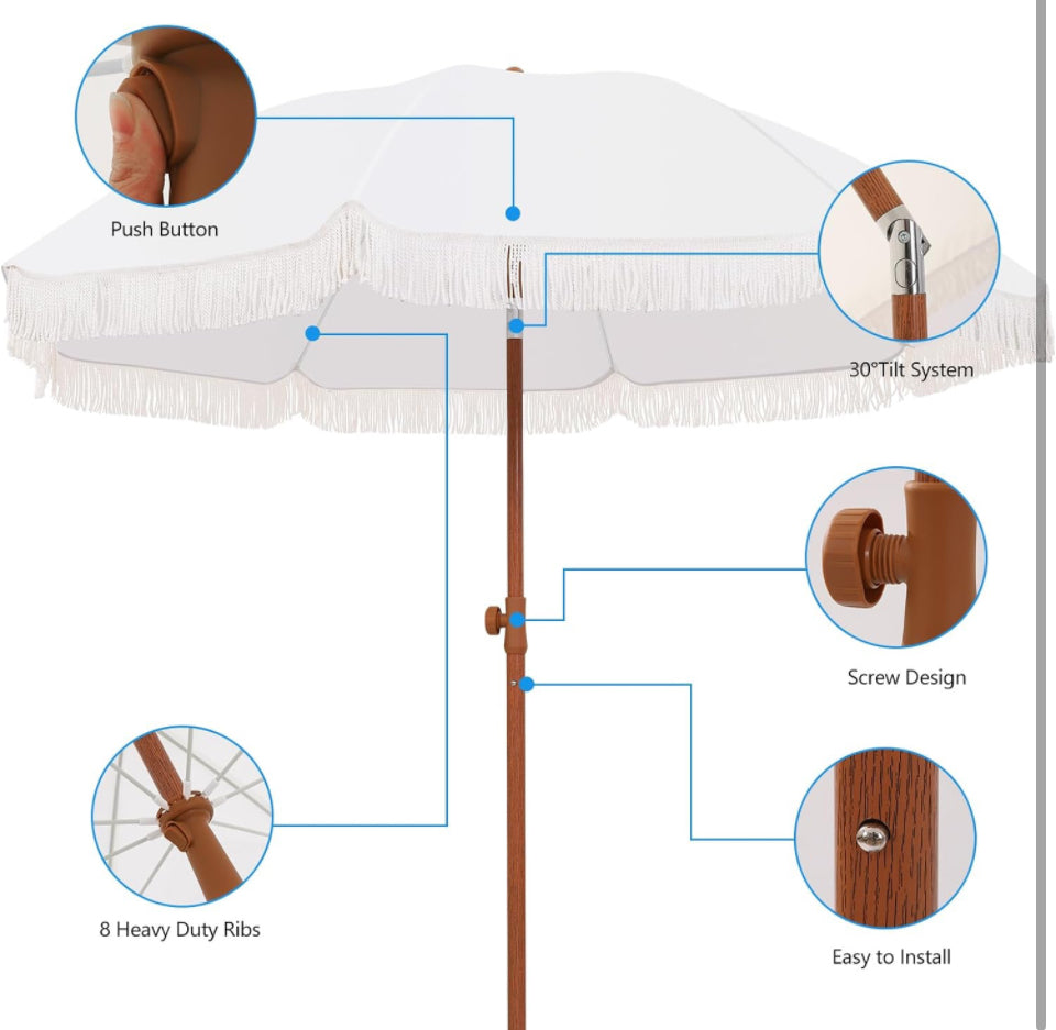 Kbrellaoutlets Patio Umbrella with UPF 50+ Protection, 8 Ribs, Push Button Tilt - Versatile Outdoor Shade for Garden, Courtyard, and Beach - Selzalot