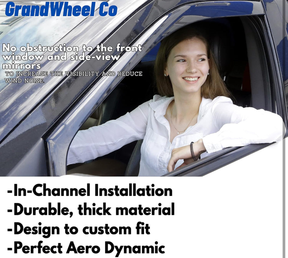 GrandWheel Co Smoke Tinted in-Channel Side Window Vent Visor Deflectors Rain Guards Compatible with Honda CR-V 2017- 2022 - 4pcs. GW0217