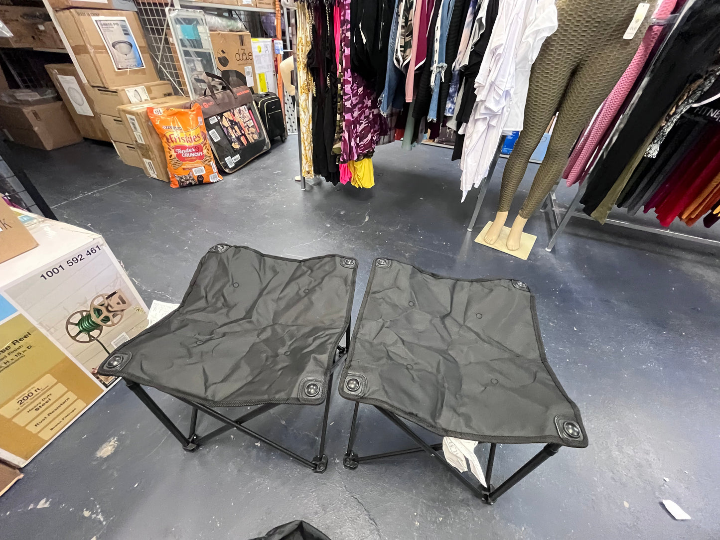Open Box FUNDANGO Folding Camping Stool, 2 Pack 18.1 Inch Oversized Foot Stools 330 Lbs Heavy Duty Portable Padded Seat Anti-Slip Foots & Carry Bag fo