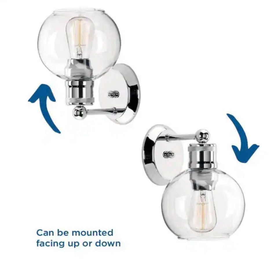 Open box Progress Lighting Hansford Collection 1-Light Polished Nickel Clear Glass Coastal Farmhouse Bathroom Vanity Wall Light