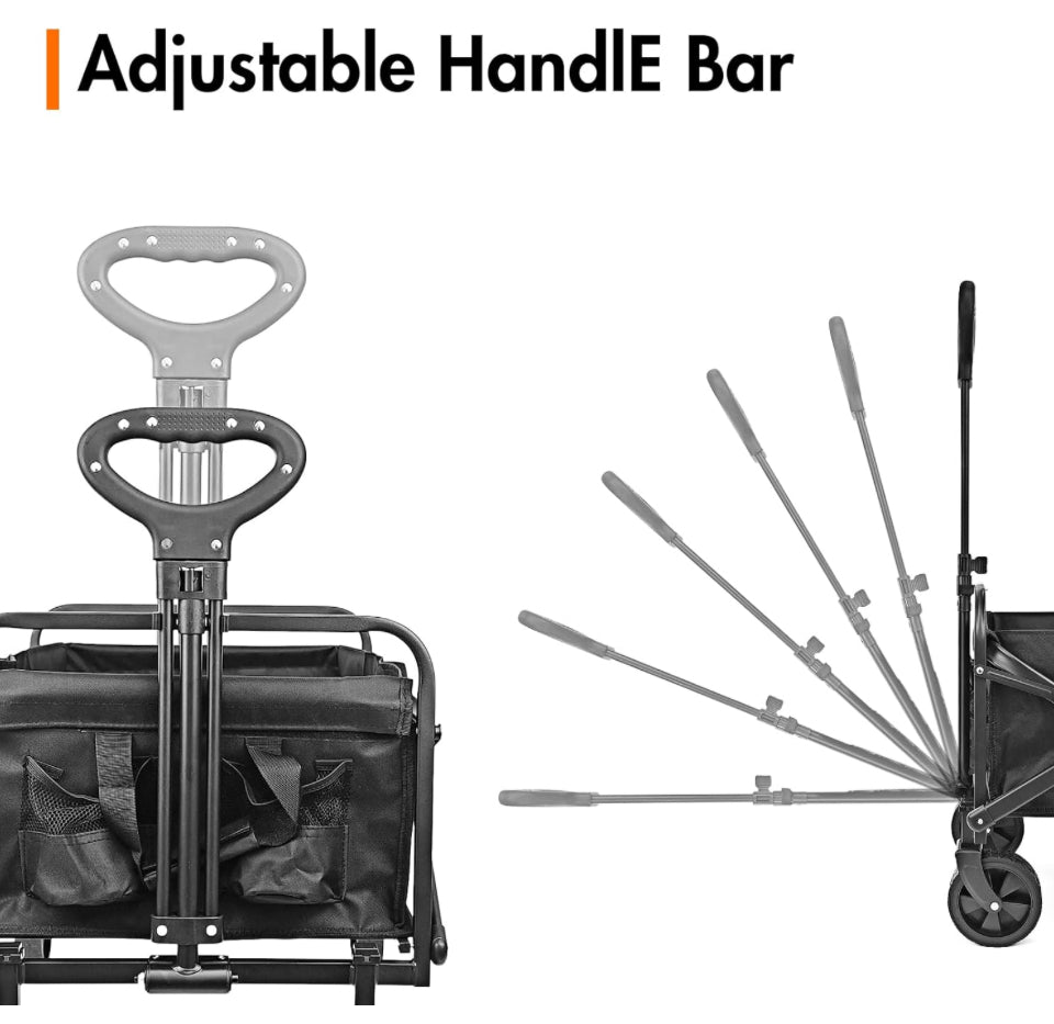 Open Box NEOTEC Collapsible-Folding-Wagon - Wagon Cart Heavy Duty Foldable Outdoor Utility with Silent Universal Wheels, Adjustable Handle for Camping