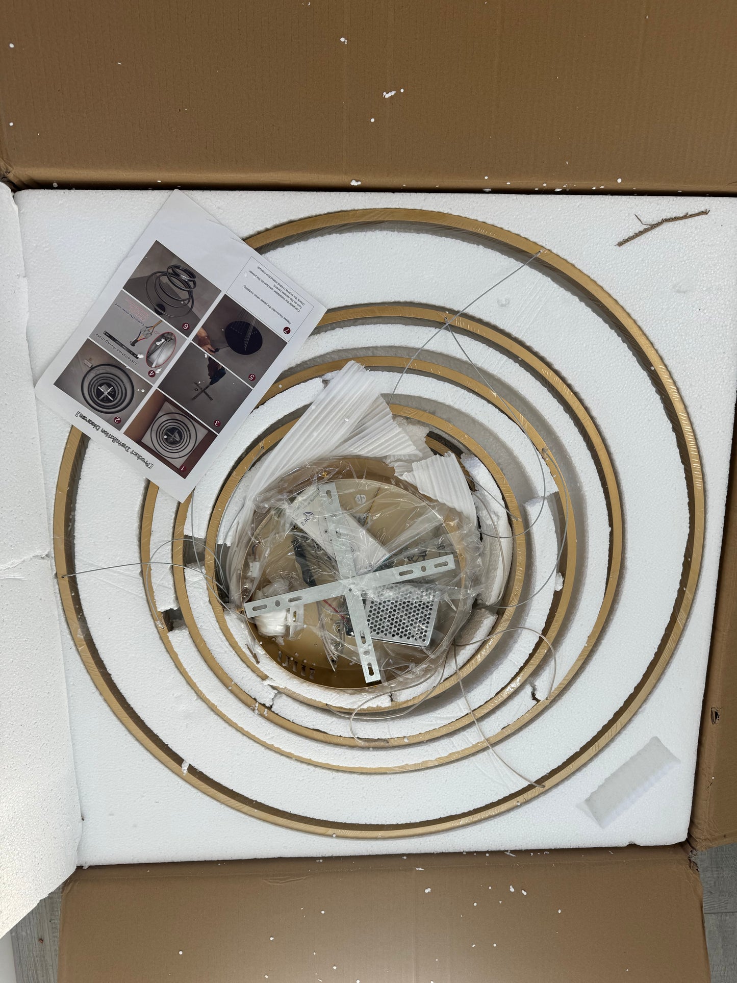 Modern Gold Chandelier 5 Rings Chandelier Dimmable Modern LED Pendant Light, LED Chandelier Lighting Fixture Height Adjustable Ceiling Hanging Modern