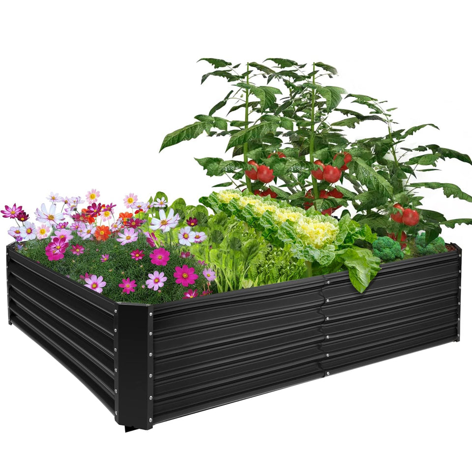 Brand New UOPASD Galvanized Raised Garden Bed kit, 6.5x4x1.5ft Metal Large Planter Box, Stock Tank Outdoor for Vegetables, Flowers, Herbs Black Grey