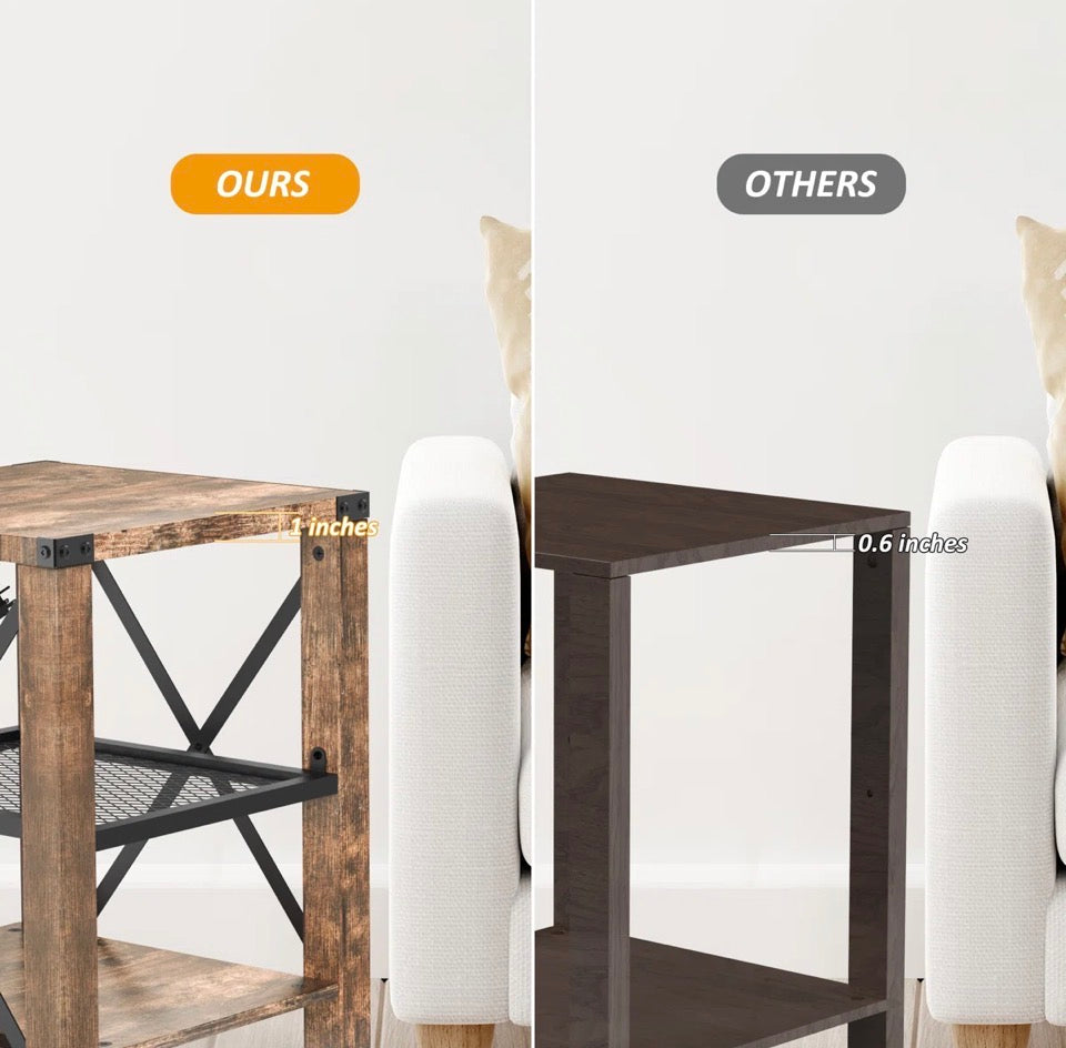 17 stories Eidelweiss Tall End Table Nightstand with 2 USB Ports, 2 Power Outlets, and 2 Storage Shelves