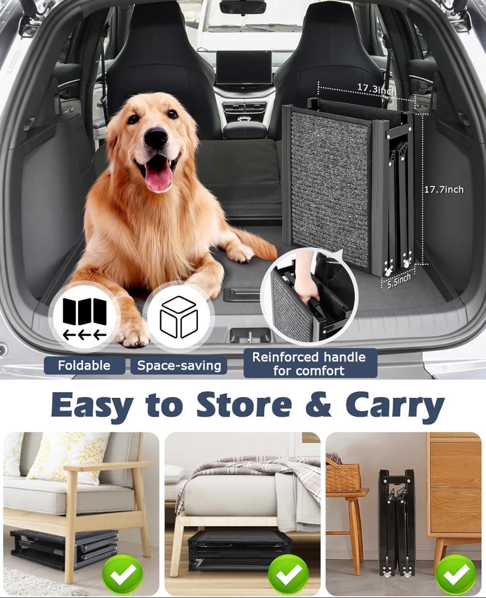 Open Box Petbank 62" Dog Ramp for Car, Foldable Large Dog Car Ramp with Anti-Slip Rug Surface, 17" Wide Dog Ramp Steps for Large Medium Small Dogs, Up