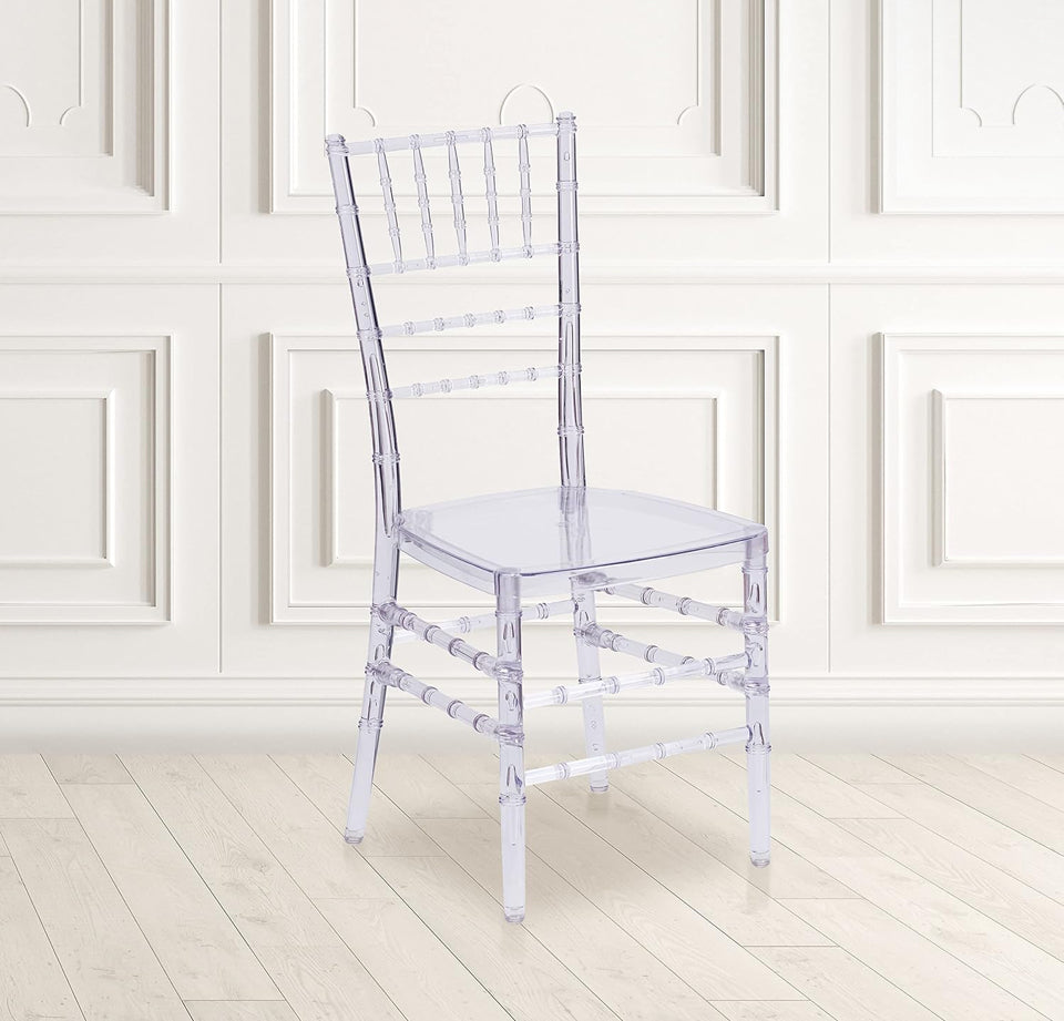 Pre-Assembled New 2 Pack Flash Elegance Crystal Ice Scratch and Water Resistant Stacking Chiavari Chairs