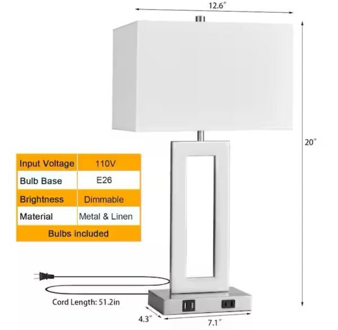 Open Box LamQee 20 in. Brushed Nickel Touch Control Bedside Table Lamp with White Fabric Shade (2-Pack)