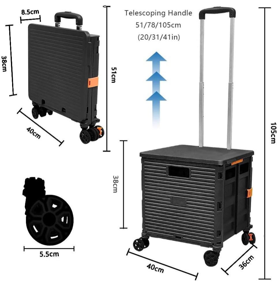 Open Box FELICON Foldable Utility Cart Folding Portable Rolling Crate Handcart with Durable Heavy Duty Plastic Telescoping Handle Collapsible 4 Rotate Wheels for Travel Shop
Moving Luggage Office Use (Black)