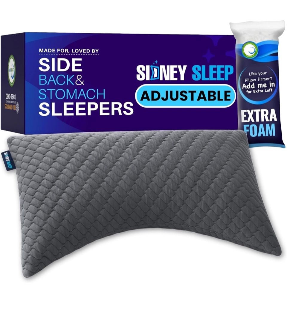 Open Box Sidney Sleep Bed Pillow for Side and Back Sleepers - Adjustable Filling - Memory Foam Pillow for Neck and Shoulder Pain - Customizable Loft